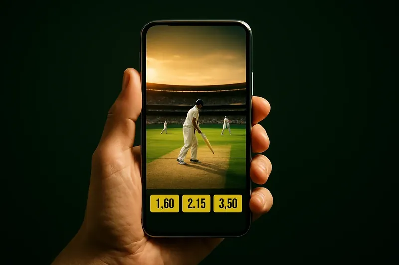 Live Cricket Odds Hand holding smartphone showing live cricket match and real-time odds