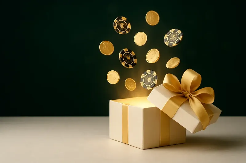 Luxury Bonus Gift Box Premium gift box opening with coins, chips, and golden light