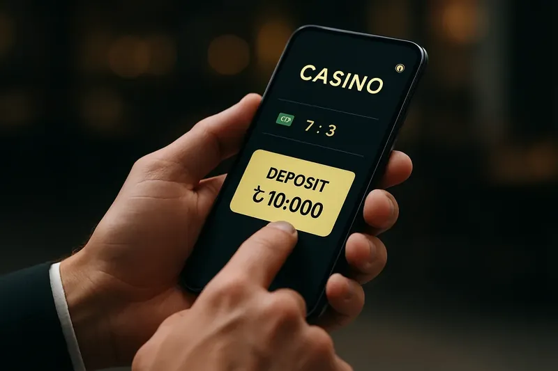 Man typing on smartphone casino app in blurred evening cafe