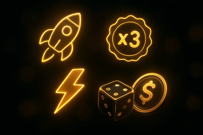 Neon Game Icons Glowing instant game icons floating in dark space with neon aura